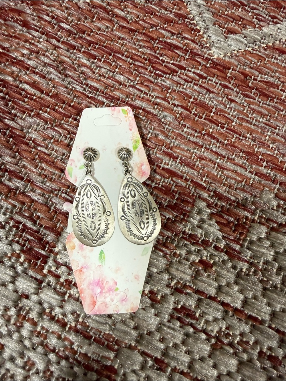 Sterling Silver Teardrop Concho Dangle Earrings